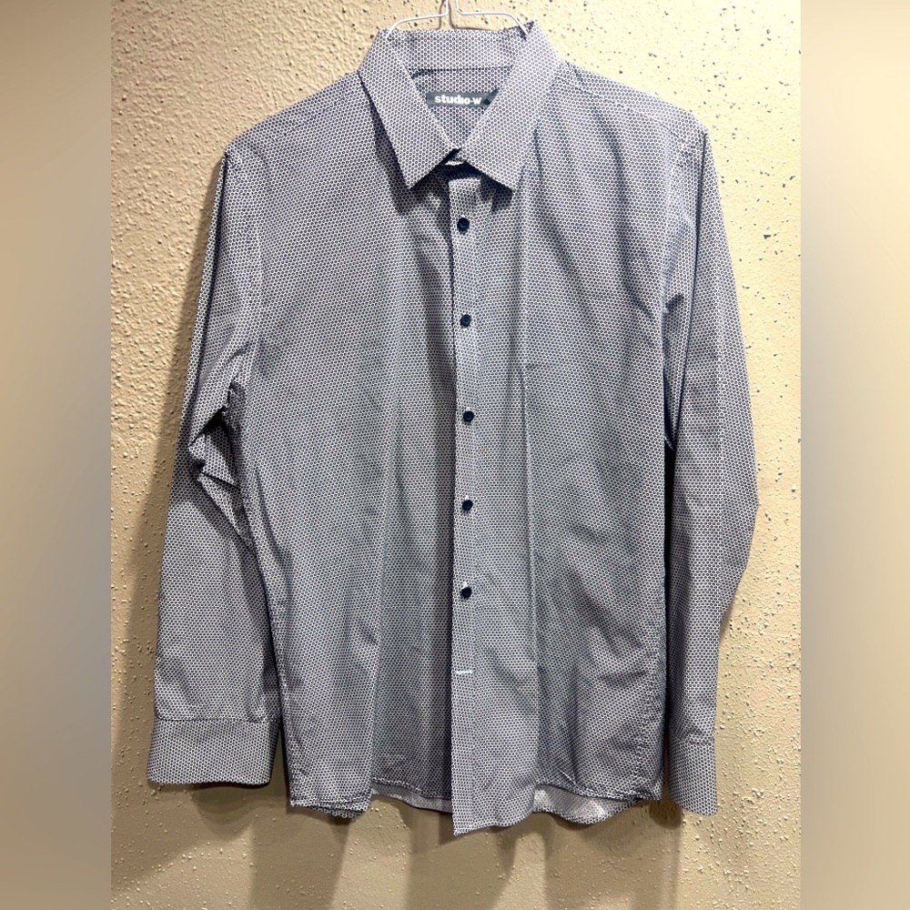 Woolworth's Studio W Men's Black & White Small Hexagon Button Down Shirt; L